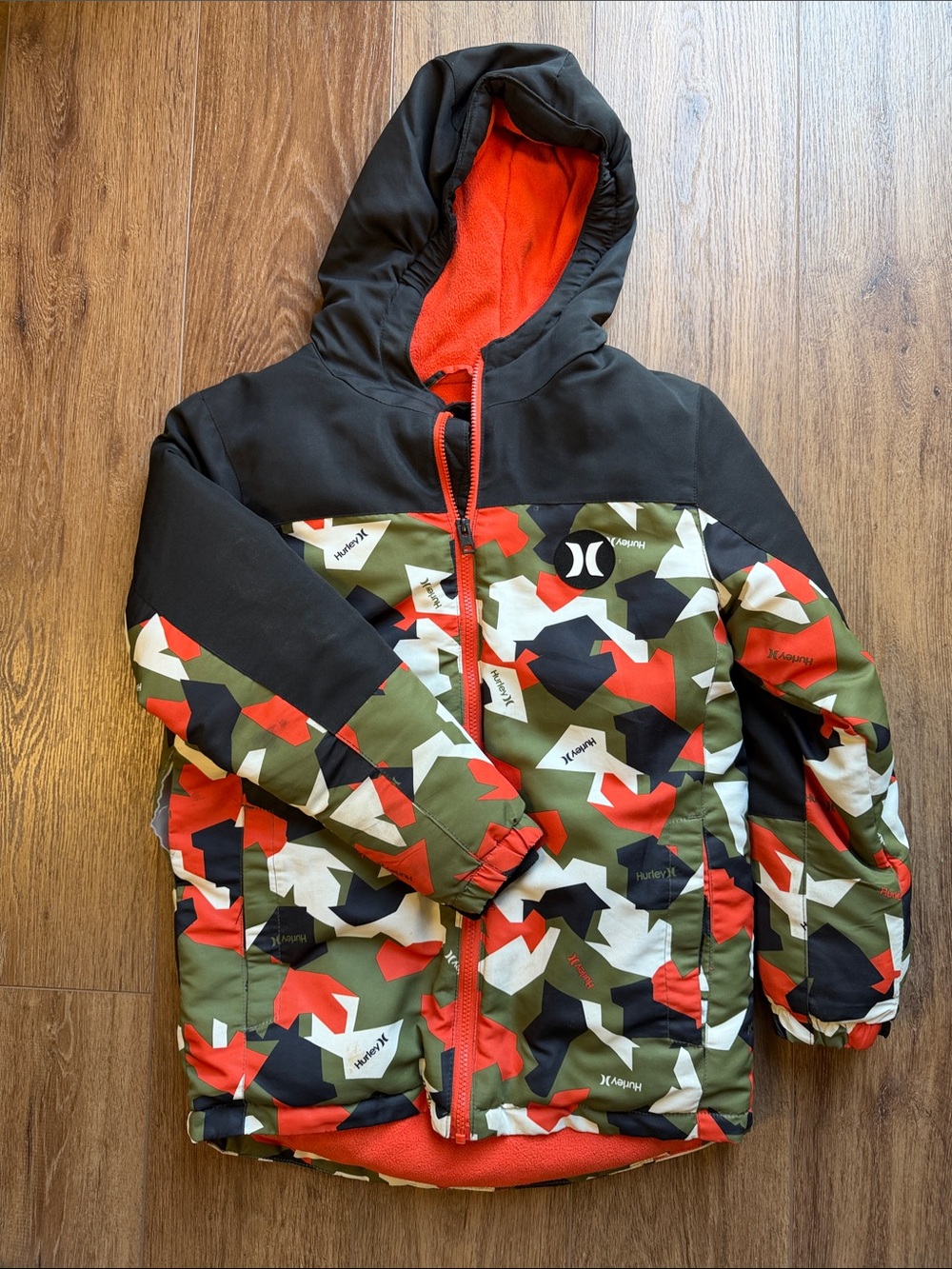 Hurley Kids' Red, Olive & Black Camo Hooded Jacket